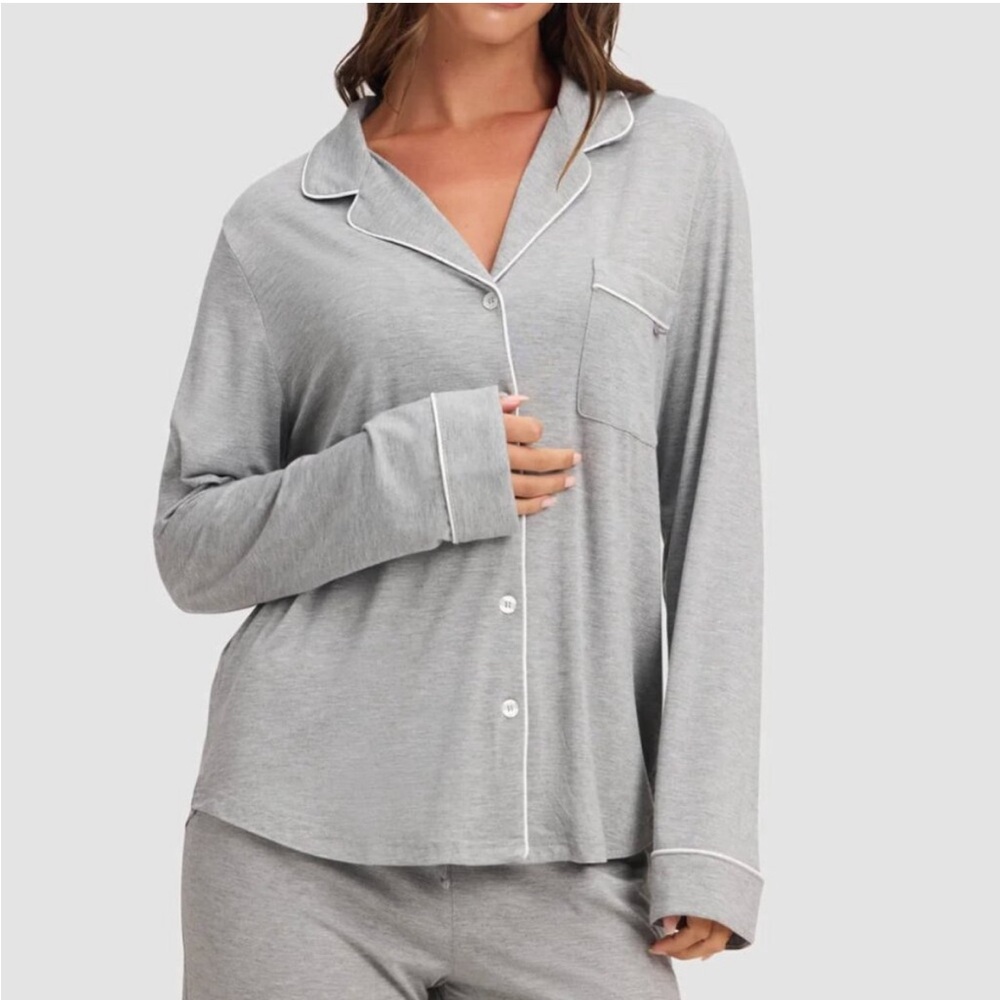 Cozy Earth Bamboo Stretch-Knit Long Sleeve Pajama Set in Gray - Picture 2 of 7